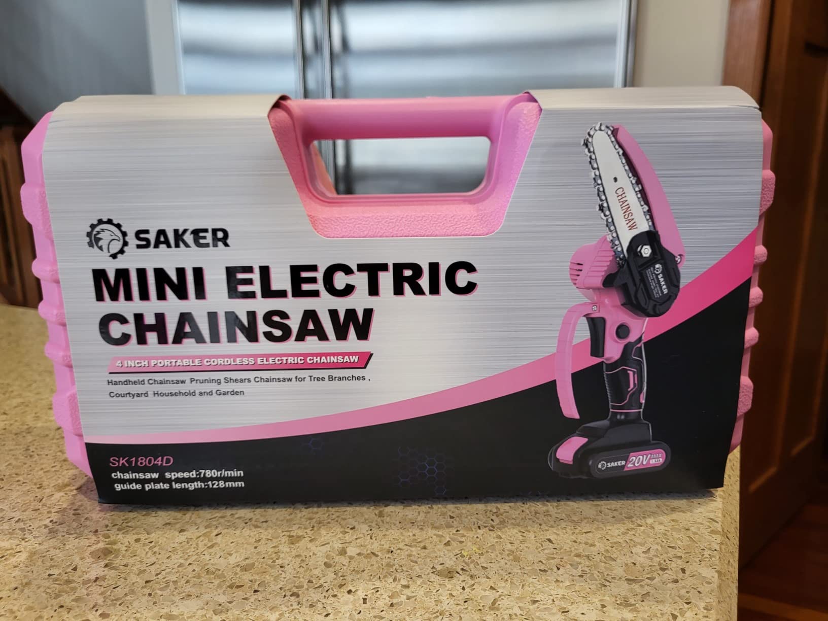 Pink Saker Mini Chainsaw in box