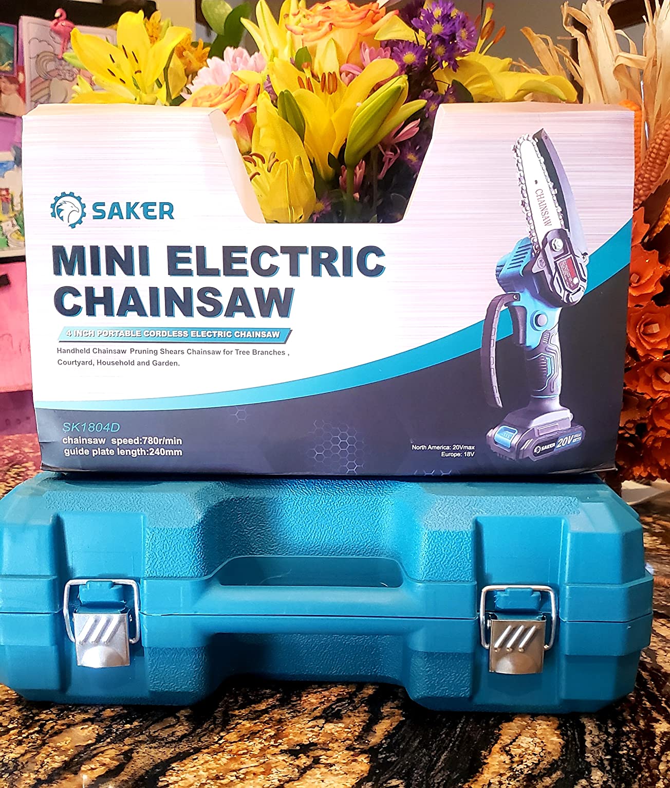 Blue Saker Mini Chainsaw in box